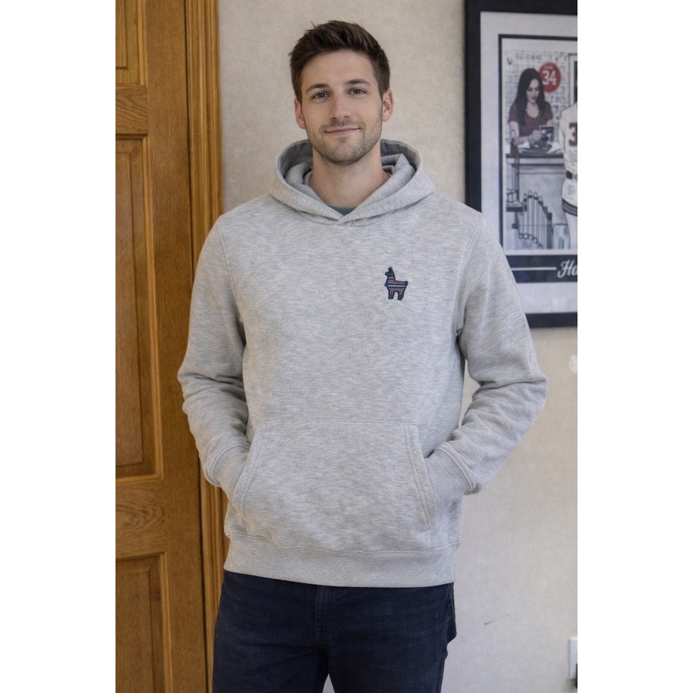 tentree‎ Mens Llama Embroidered Hoodie Heather Grey Fleece Pullover Small